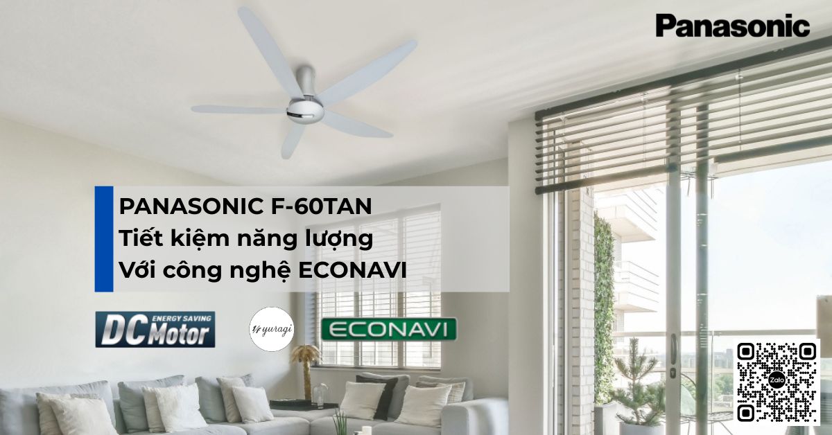 Quạt trần Panasonic F‑60TAN – 5 Cánh, Remote LCD – Gió Tự Nhiên Ưu Việt